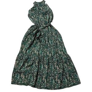 Chic Green Patterned Halter Maxi Dress